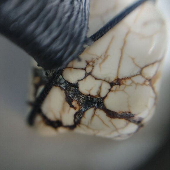 Tribal Necklace Black Tube Leather Stone White Leaf Beads Boho Statement Jewelry - Picture 9 of 15